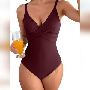 B2prity One Piece Swimsuits Tummy Control Front Cross Slimming V-Neck